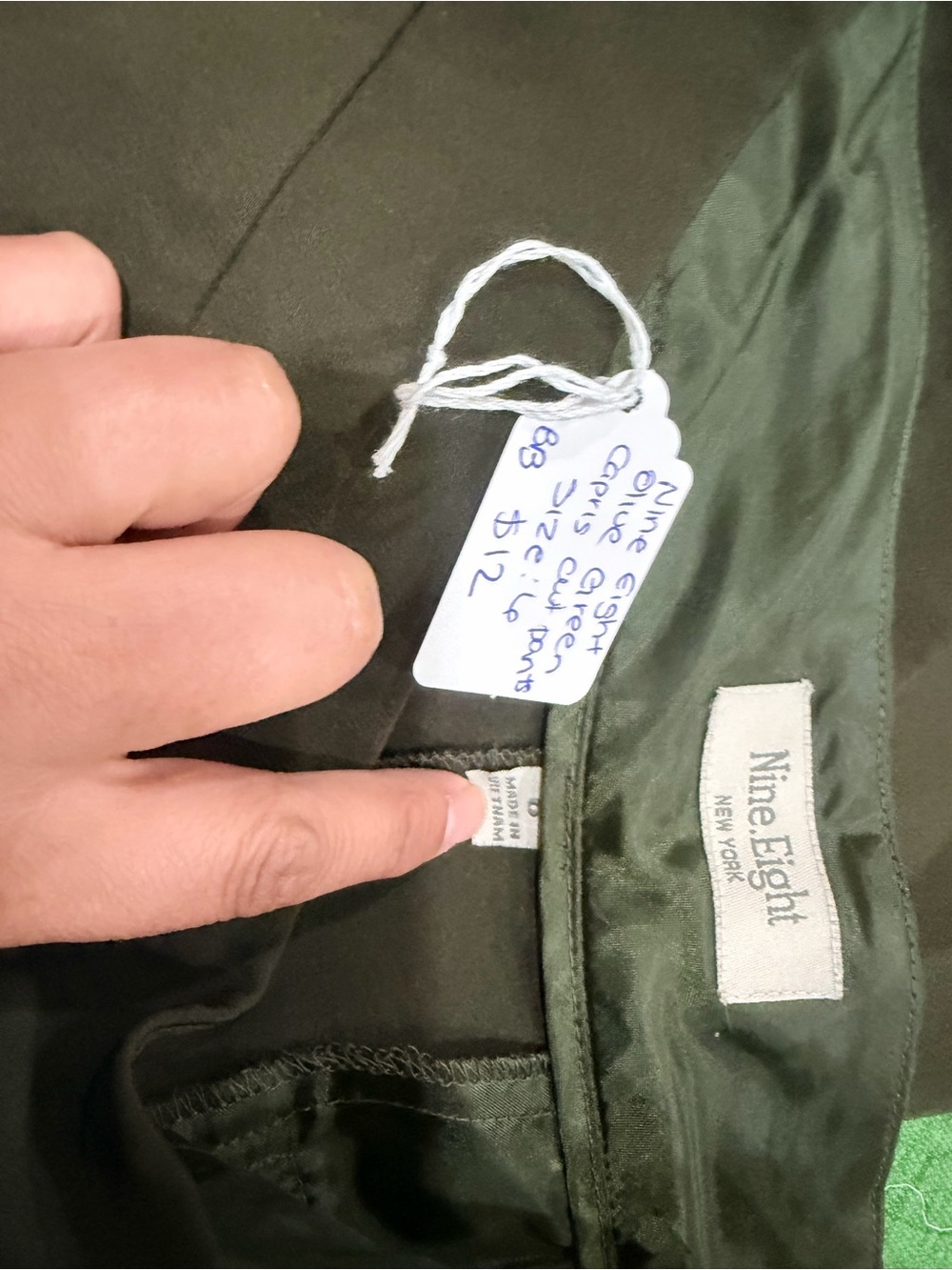Nine eight  Olive Green Crop Pants -Woman